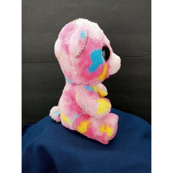 Ty Beanie Boos Franky Bear Pink TySilk Tie Dye Glitter Eyes Soft 6 inch Plush - Picture 4 of 8